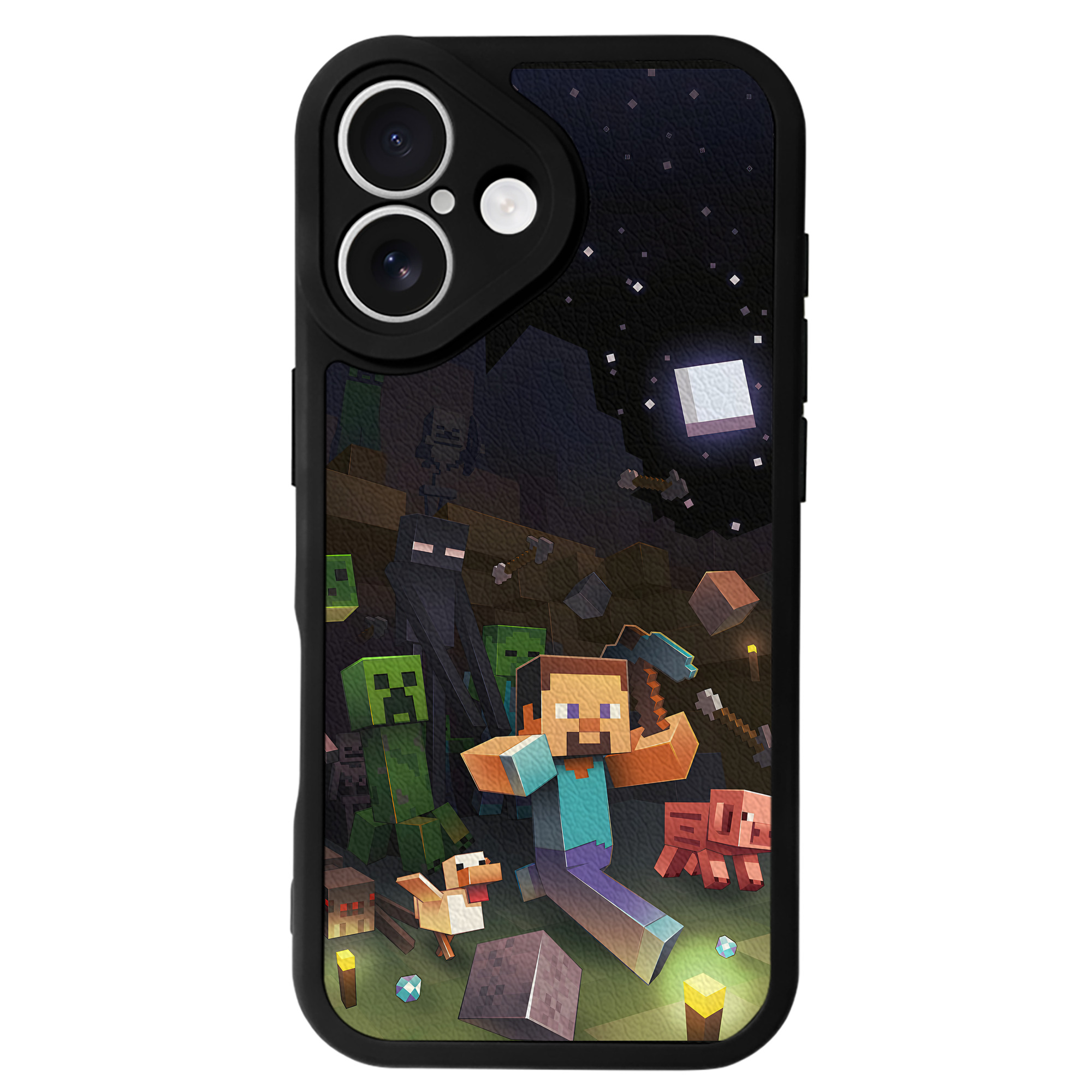 （画像用） マインクラフト ブロックの世界 Minecraft MC Block world 【iPhone 16シリーズ対応】シリコンスマホケース（レザー調） 材質：シリコン